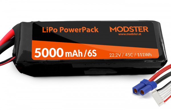 LiPo Pack 6S 22,2V 5000 mAh 45C (EC5) MODSTER PowerPack
