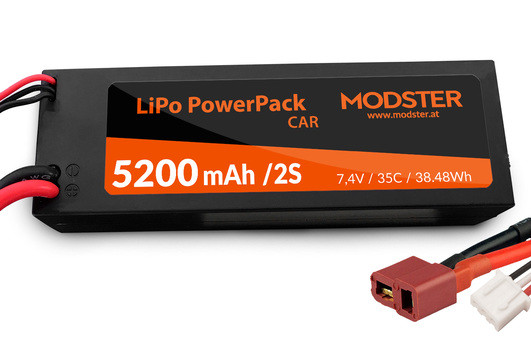 LiPo Pack 2S 7,4V 5200 mAh 35C (Deans) MODSTER PowerPack Car Hardcase