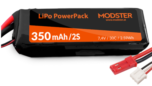 LiPo Pack LiPo Akku 2S 7,4V 350 mAh 30C (JST) MODSTER PowerPack Easy Trainer 800