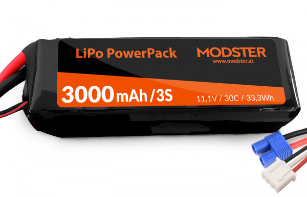 LiPo Pack 2S 7,4V 3000 mAh 30C (Deans) MODSTER PowerPack