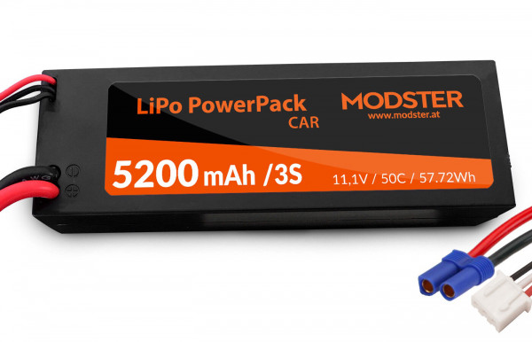 LiPo Pack LiPo Akku 3S 11,1V 5200 mAh 50C (EC5) MODSTER PowerPack Car Hardcase